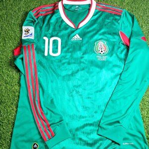 Blanco Mexico 2010 WORLD CUP Home Long Sleeve Soccer Jersey Shirt L SKU# P41409